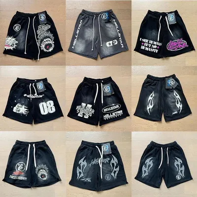 Hellstar Black Graphic Print Casual Shorts