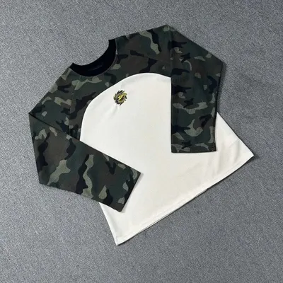 Camouflage Long Sleeve White And Green Sporty T-Shirt